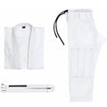 Brazilian Jiu-Jitsu gi uniform top and trousers in cotton blend fabric on a white background.