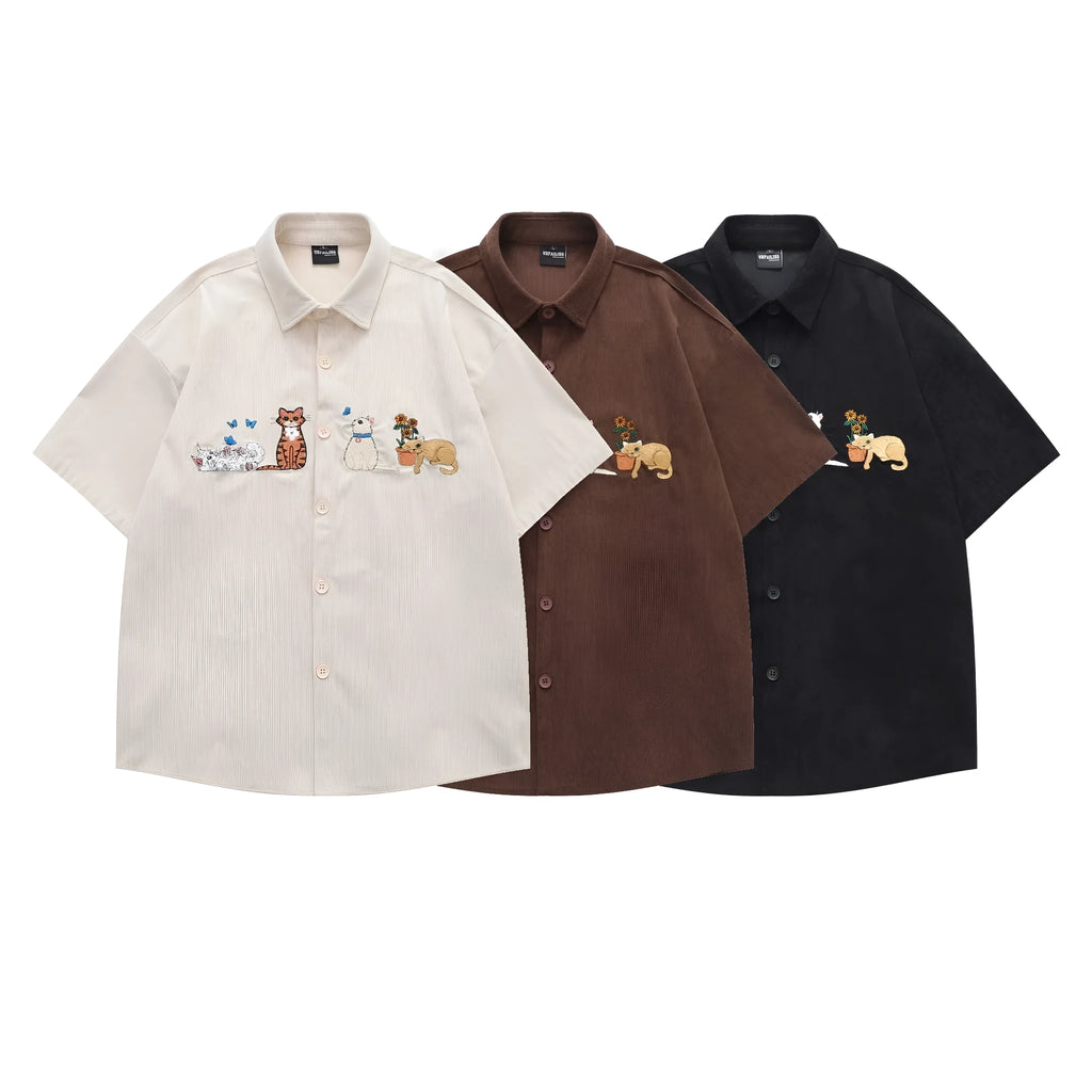 Embroidered loose shirt cardigan with cartoon pattern in apricot colour for teenagers