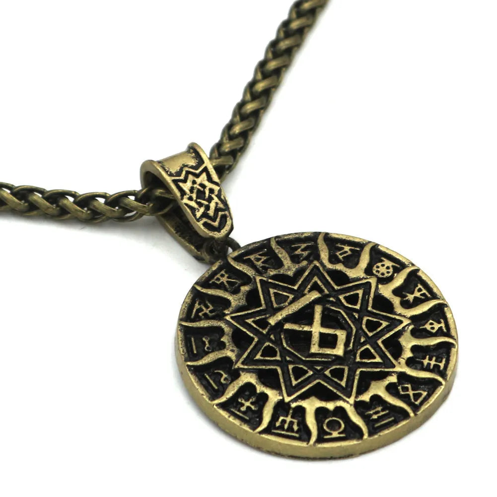 Lunavin ODing logo necklace pendant in antique silver or bronze finish with leather rope and snake bones chain options