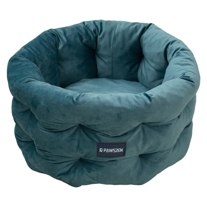 Winter warm pet bed for cats in khaki colour, cloth construction, medium size 48x26cm