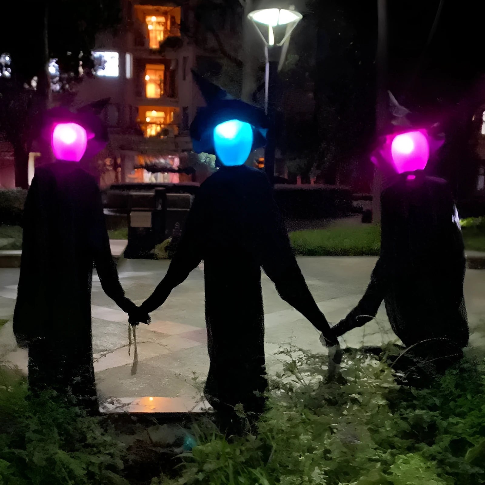 Halloween hanging ghost prop with voice control, flashing red eyes and installation tubes