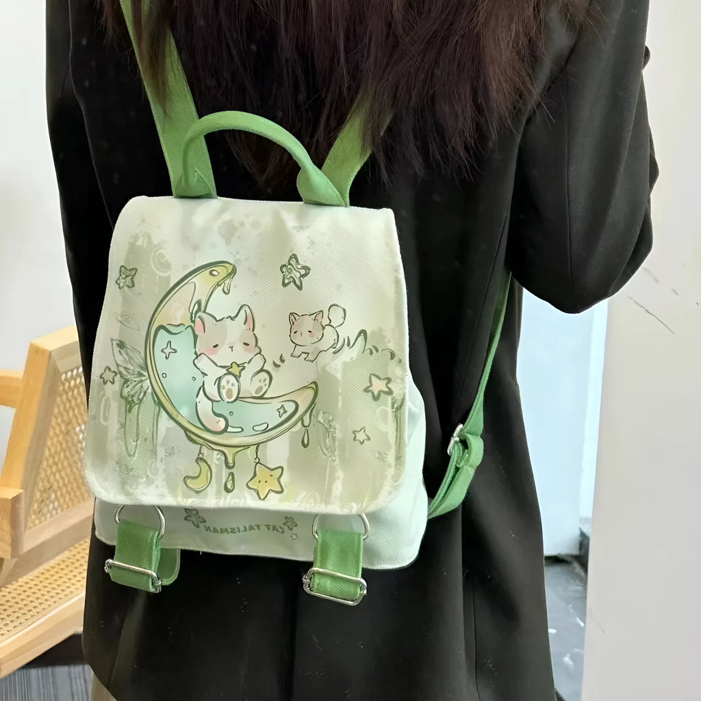Mint Mambo green cute backpack with spliced design sandwich pockets, 23x10x25 cm polyester daypack