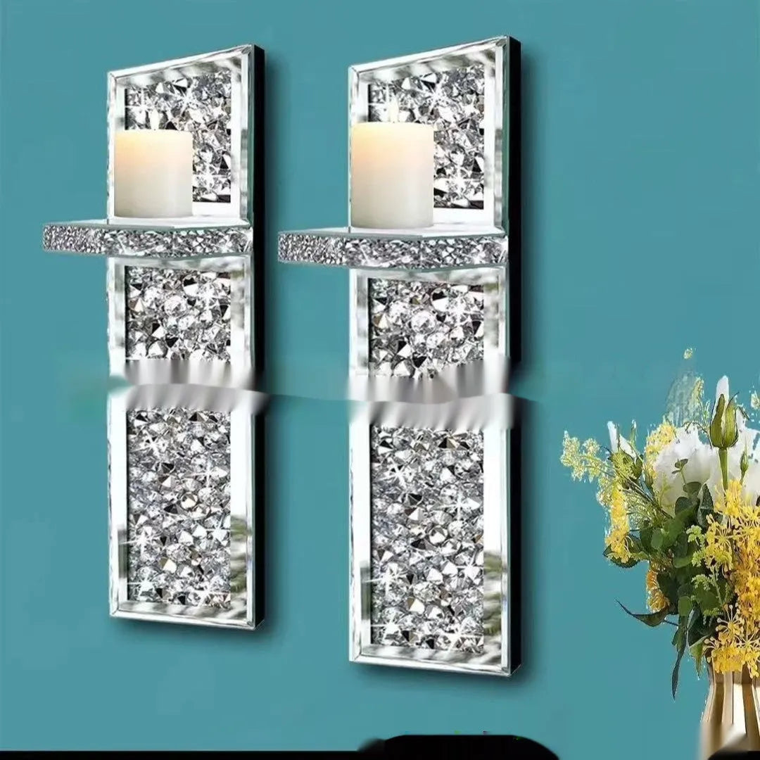 Pair of silver mirror glass wall candlestick holders measuring 10x11x38cm