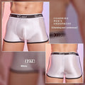 Men's shiny silky boxer shorts in black, white, and sapphire blue colours