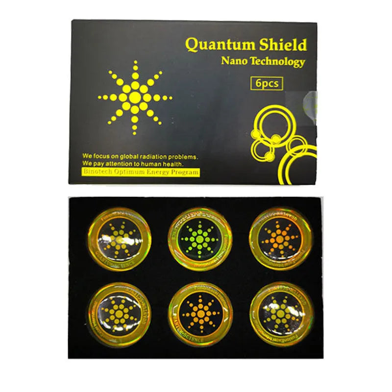 Mobile phone anti-electromagnetic wave stickers in gold and silver colours, 6 stickers per pack