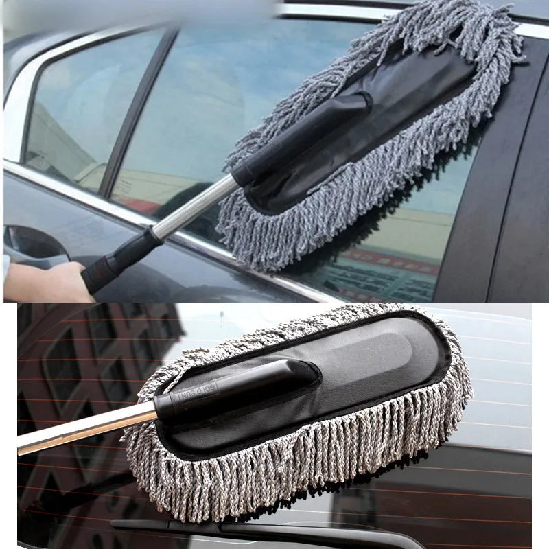 Adjustable car wash mop with nanowire head in gray and blue, extendable from 75cm to 85cm