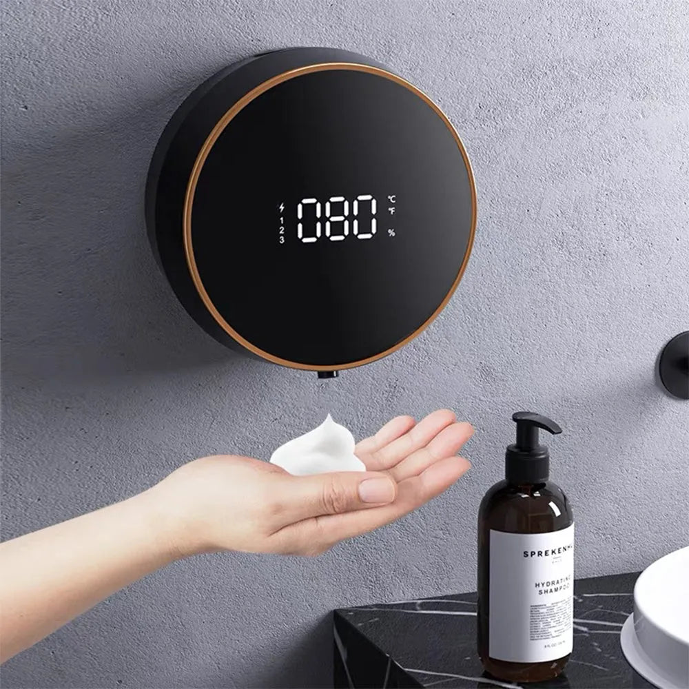 Smart sensor foam dispenser with USB charging port mounted on bathroom wall