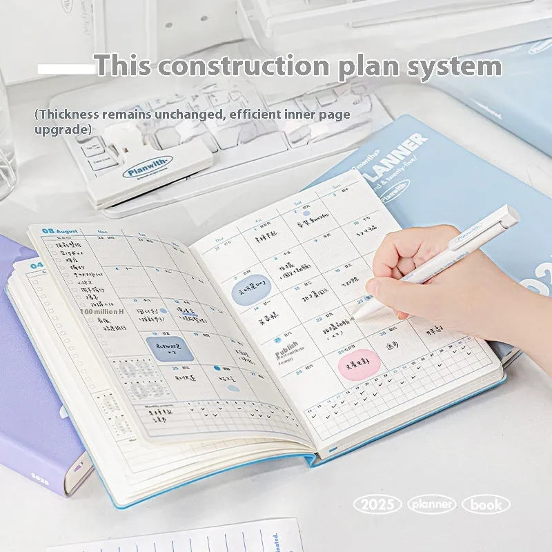 Waterproof notebook with PU cover in mint green colour, open to show writing paper, for exam study clock-in records.