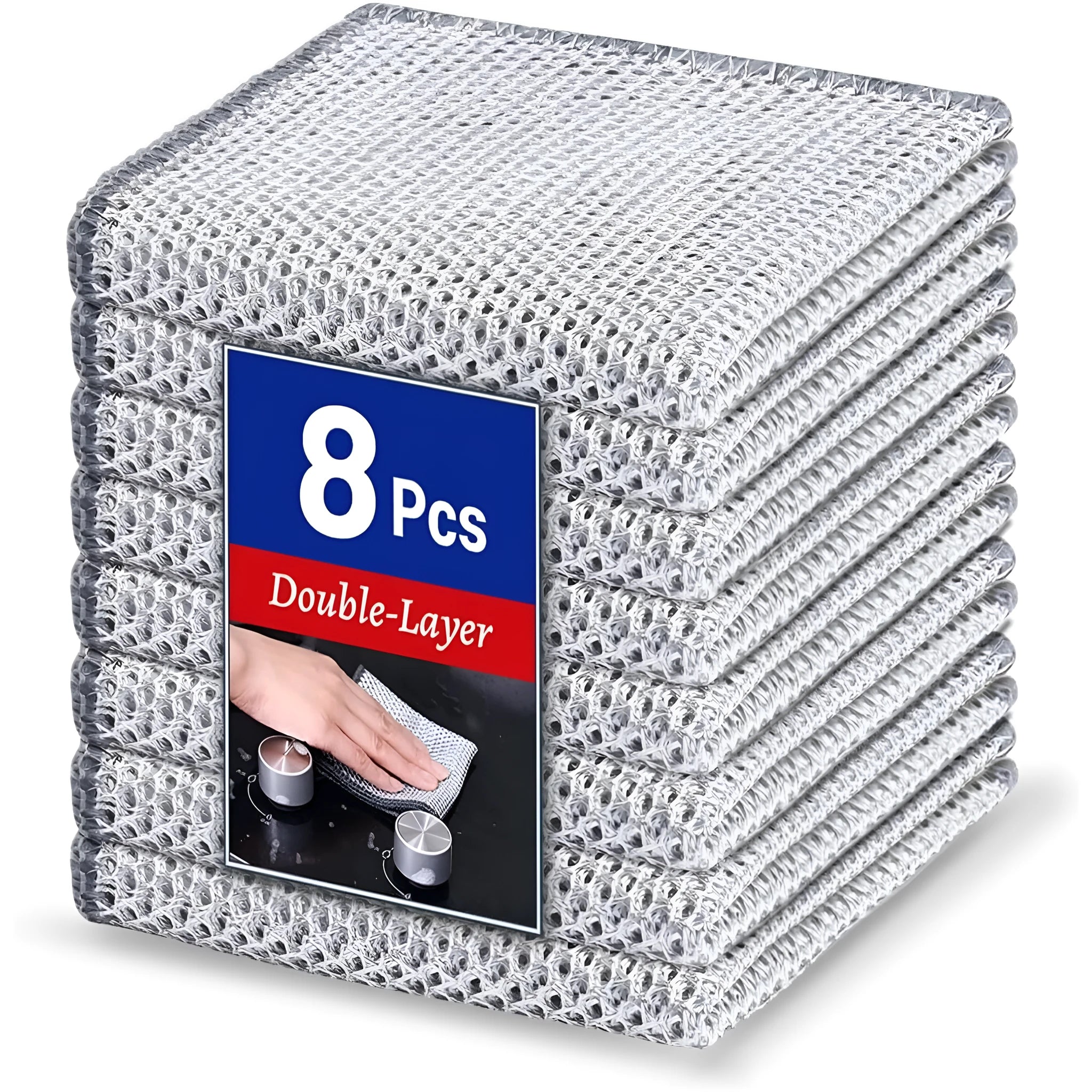 Silver wire microfibre cleaning rag for pots and bowls in 20x20cm and 25x25cm sizes with multiple style options