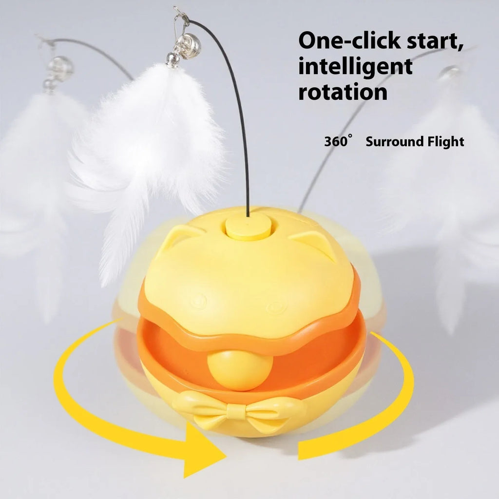 Electric automatic tumbler cat teaser toy in lemon yellow, sky blue, or soft fog grey.