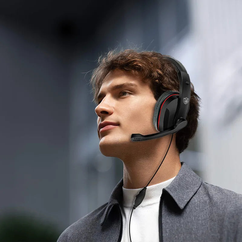 Black wired gaming computer headset with 1.2 metre cable and 6.3mm plug