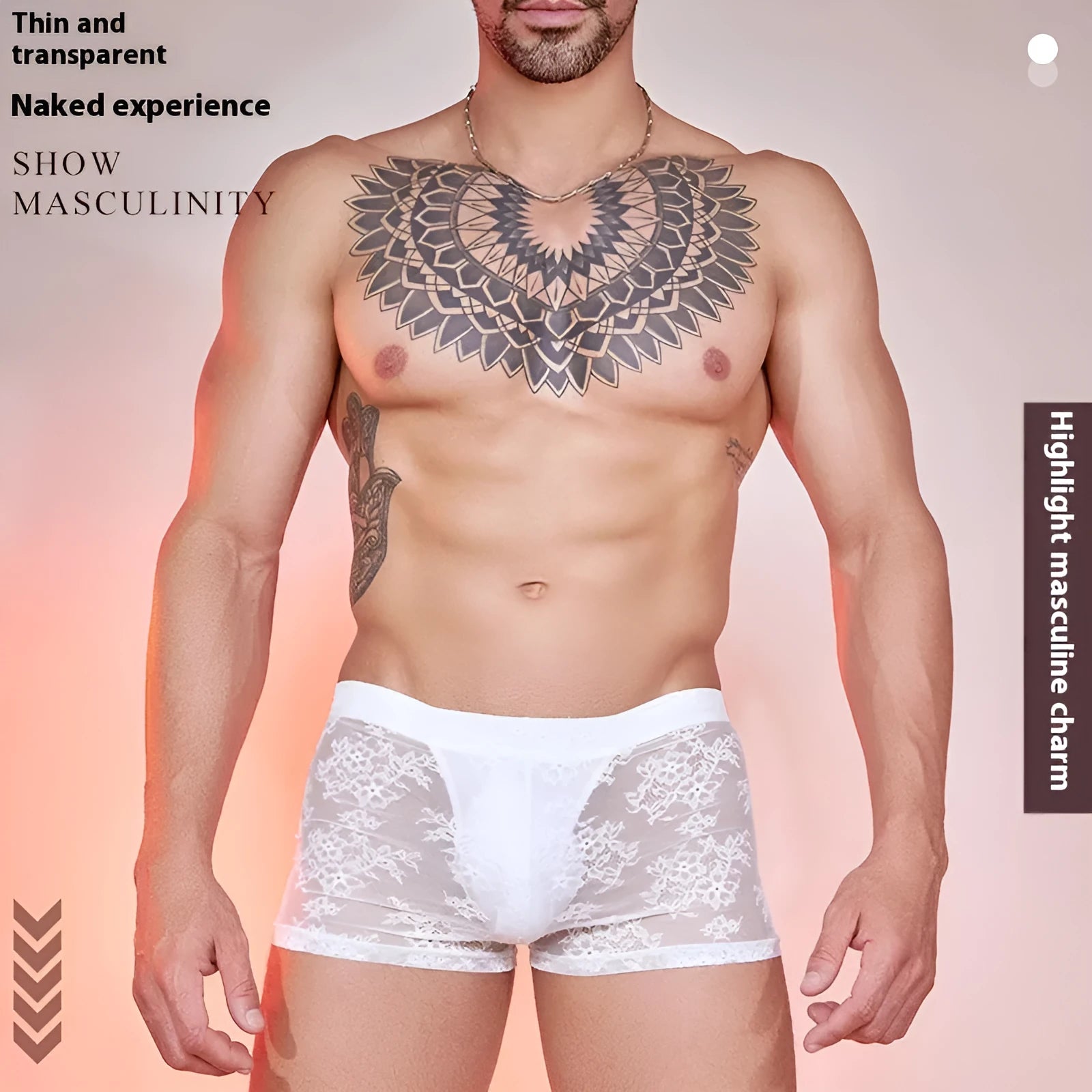 Black, white, and red nylon men's boxer briefs on a plain background.