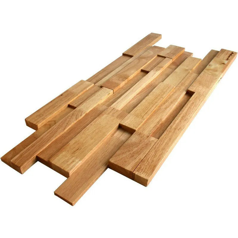 Retro 3D solid wood mosaic patch stereo background wall sticker in 300x300mm natural wood finish