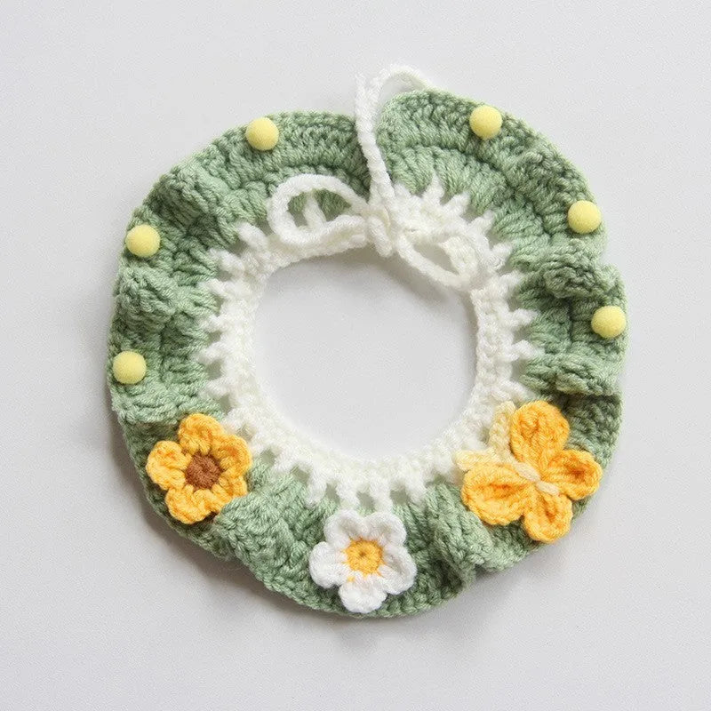 Handmade embroidered cotton scarf collar for small dog photo decoration in colourful print design