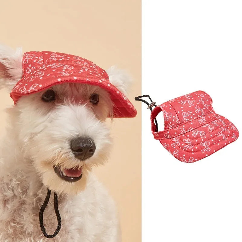 Pet baseball cap made of canvas with adjustable sizing, shown in a plaid pattern for sun protection