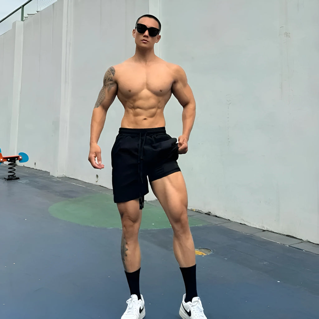 Men's ice silk quick-drying double-layer casual shorts in multiple colours