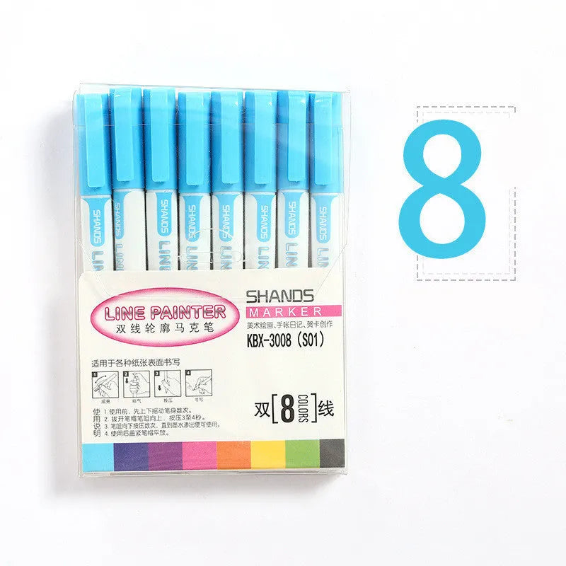 Set of eight multicolor plastic highlighters with assorted refill colours, 1mm tip, 140mm length