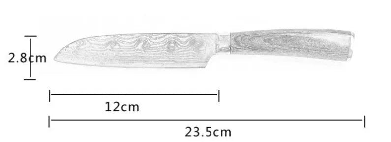 7Cr17 stainless steel kitchen knife with laser Damascus pattern blade and coloured wood handle