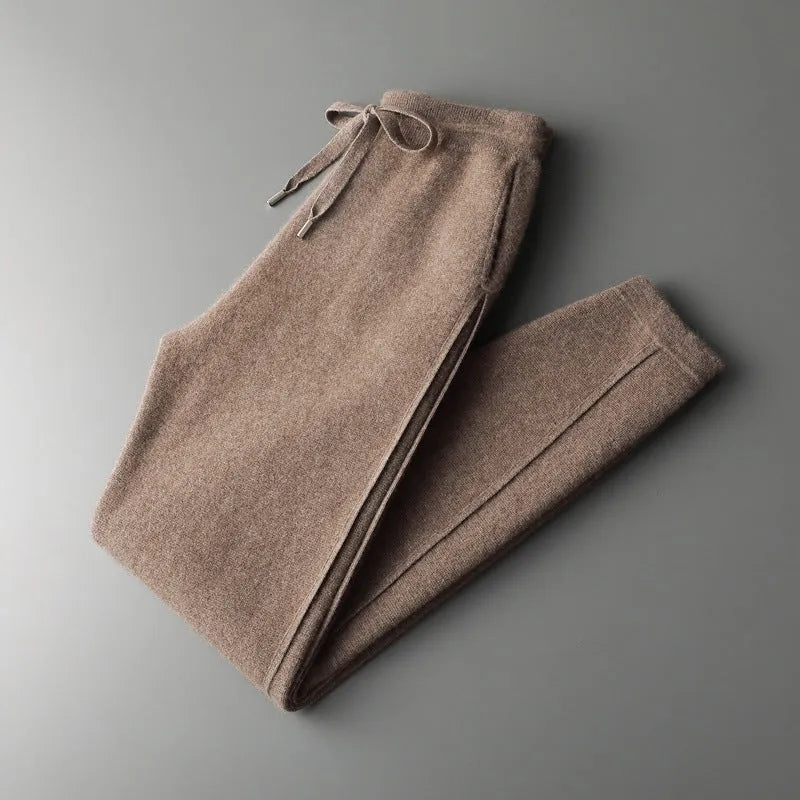 Four flat split thickening casual trousers in cashmere blend, camel colour, mid waist straight leg