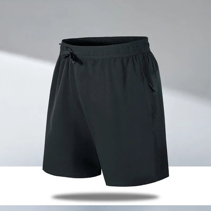 Men's loose fit quick-drying sports shorts in ice silk polyester fabric with micro-elastic waistband