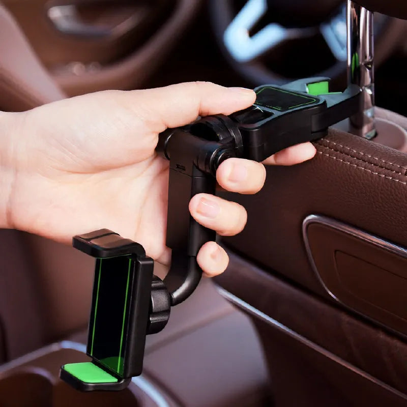 Car mobile phone holder attached to rear view mirror bracket showing black and grey colour option