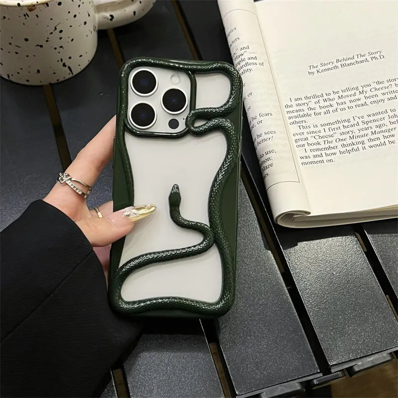 Electroplated glossy hollow snake TPU phone case for iPhone 13-16 series with reflective silver finish