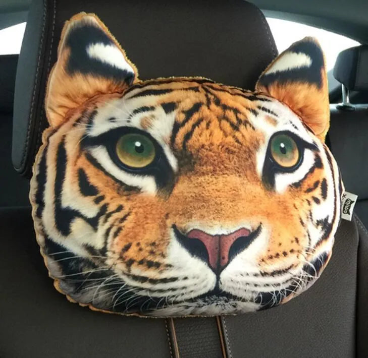Cat lovers oblong car headrest pillow with cartoon cat print and removable cover for seat support
