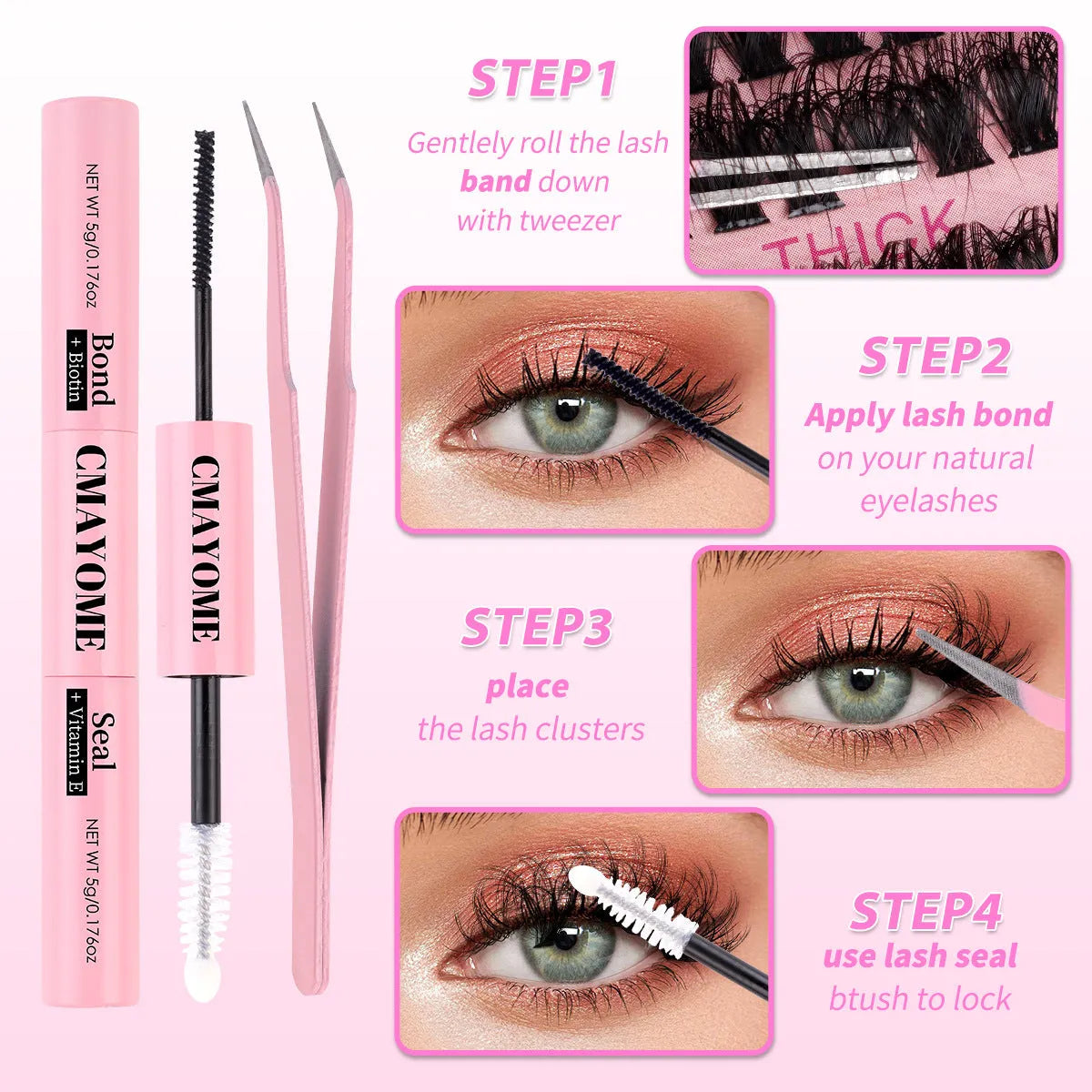 DIY false eyelashes extension suit showing single segment clusters in chemical fibre material