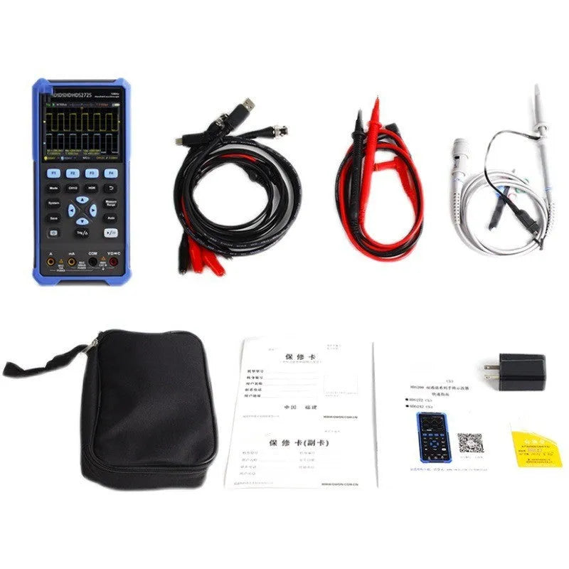Handheld digital oscilloscope with display screen and probe for automotive electronic testing