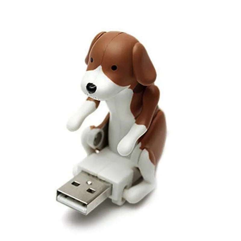 Portable mini brown USB humping dog toy for office desk stress relief, 60x30x60 mm