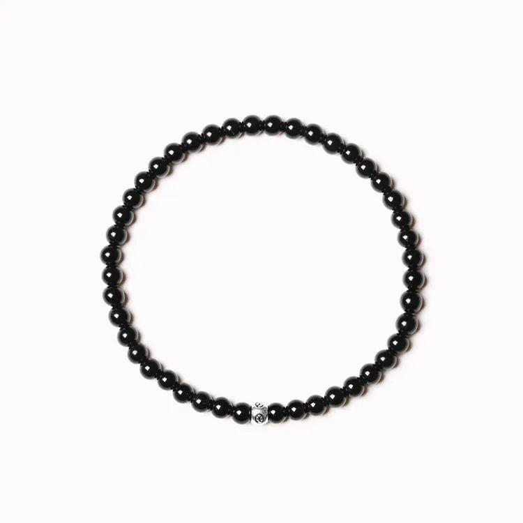 Agate bracelet with Obsidian, blue San and black agate 4mm beads in geometric chamfered design