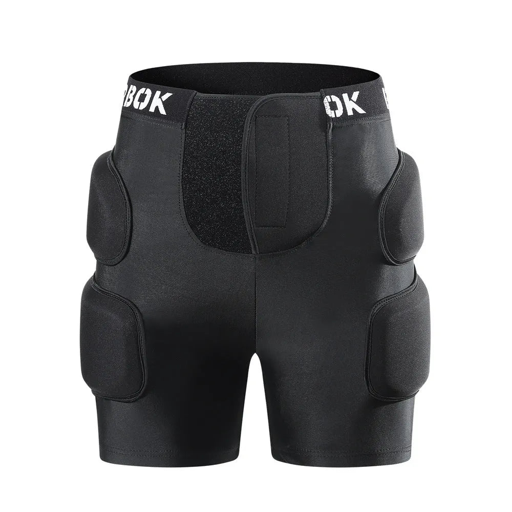 Black spandex hip protection pad with NBR foam for skating and skiing.