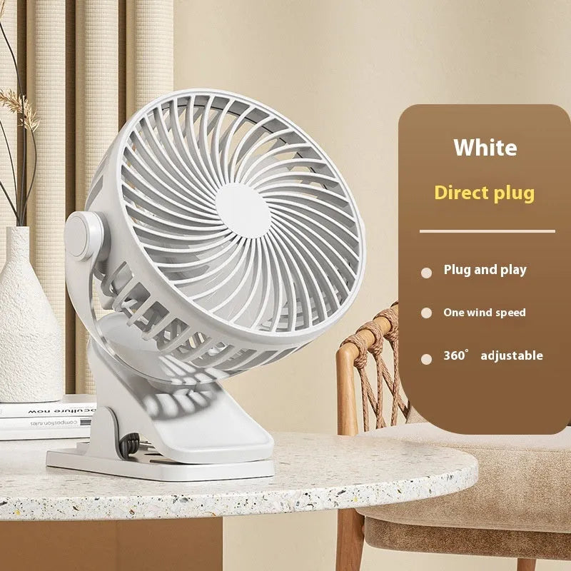 4-inch USB fan in white with three plastic blades and button controls on a desk