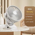 4-inch USB fan in white with three plastic blades and button controls on a desk