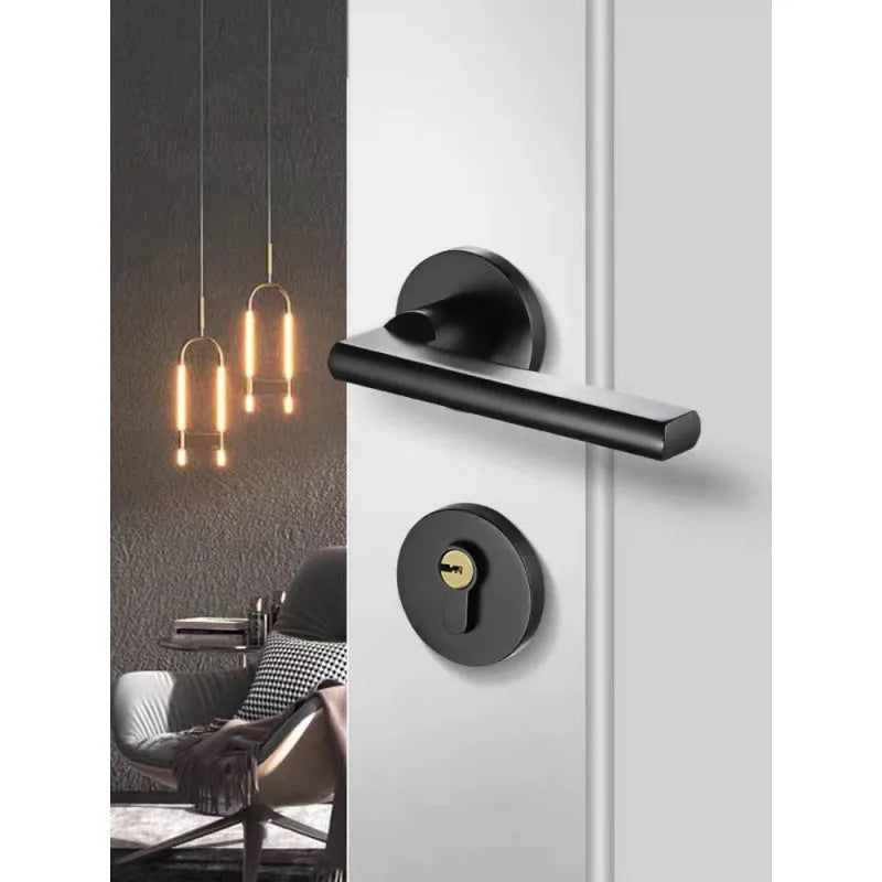 Aluminium alloy indoor split magnetic door lock handle for timber doors in black finish.