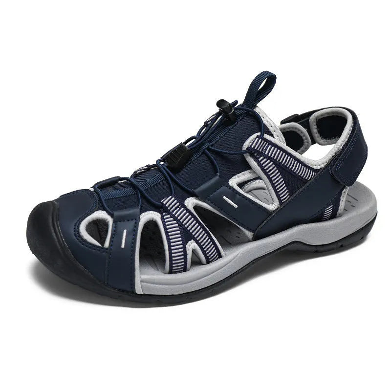 Men's summer outdoor casual sports shoes with breathable mesh upper and rubber sole, LX01 Blue, Velcro fastening