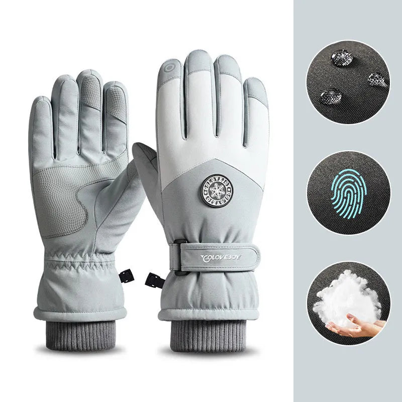 Snowflake cartoon print winter gloves, touchscreen and waterproof, one size, nylon with anti-skid palm