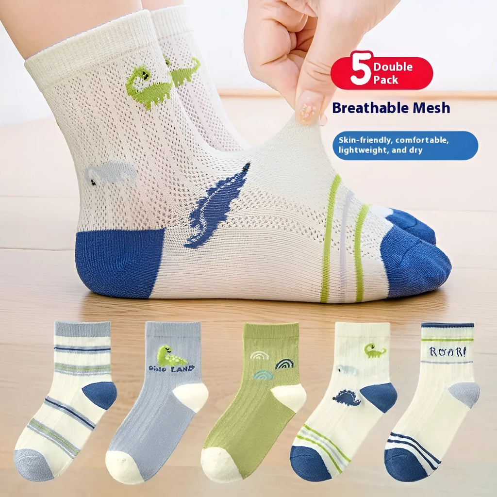Children's thin breathable polyester tube socks mid-calf length with stripe pattern for spring summer