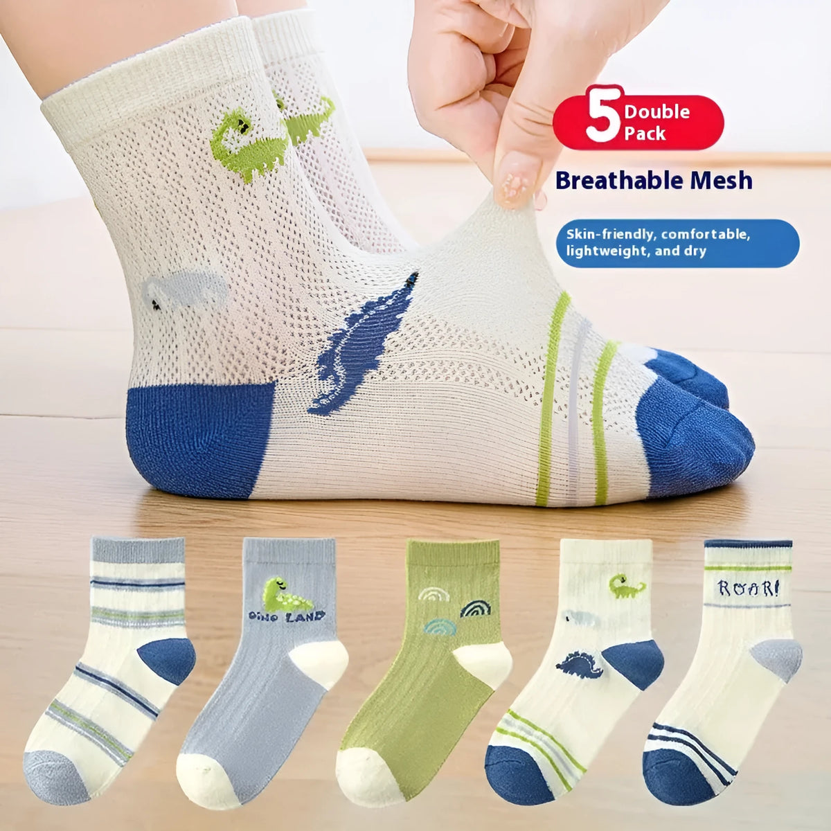 Children's thin breathable polyester tube socks mid-calf length with stripe pattern for spring summer