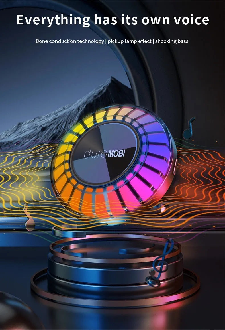 Black portable Bluetooth subwoofer with 72-colour breathing lighting effect for car desktop home use