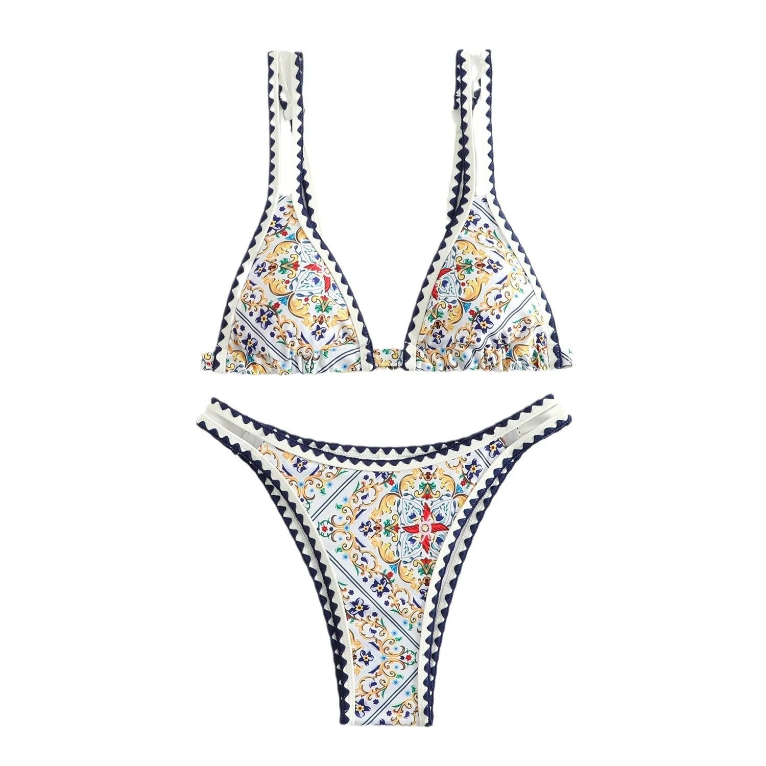 Women's floral printed bikini swimsuit set in polyester fabric for swimming sports