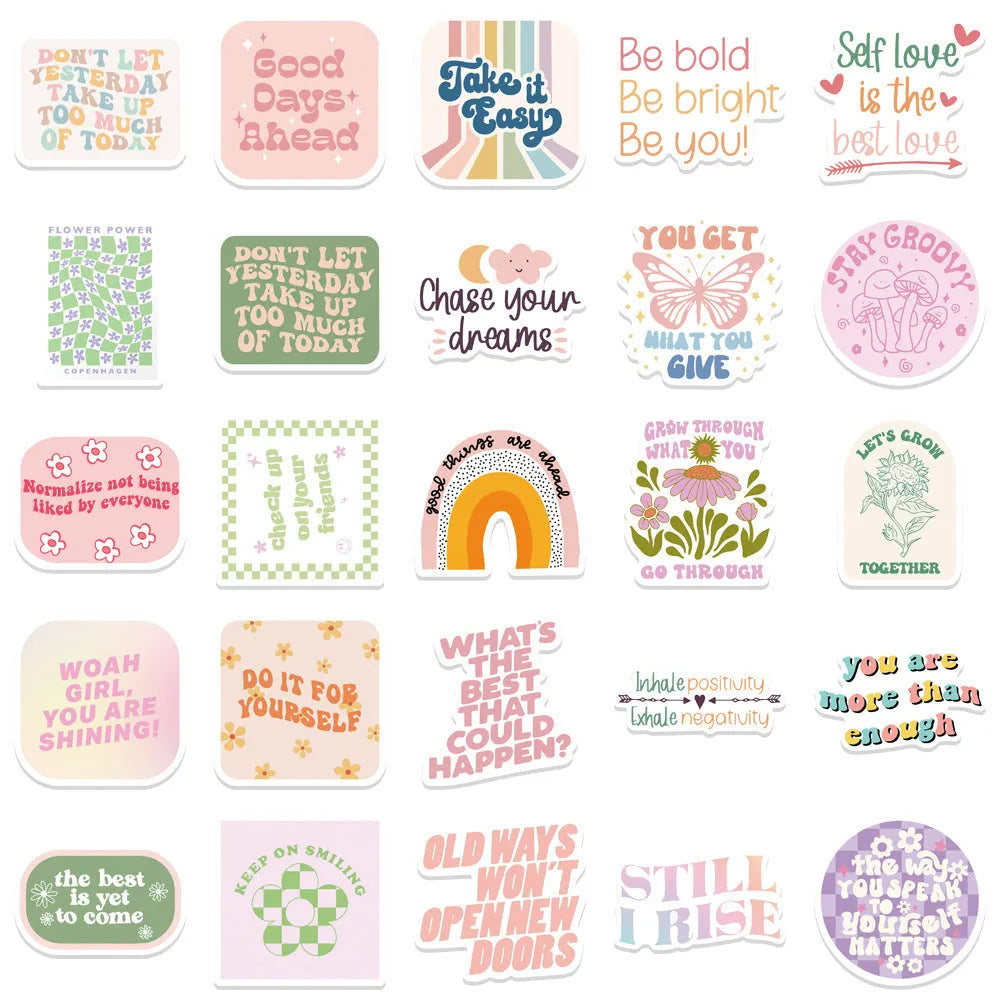 Danish pink motivational statement stickers with graffiti patterns for laptop and luggage decoration