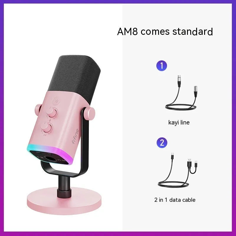 Dynamic noise reduction multifunctional microphone in black with XLR cable and base