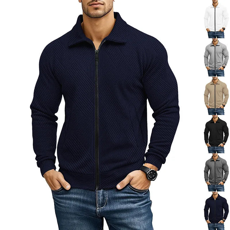Men's British style casual jacket with turn-down collar in solid colour cotton blend fabric