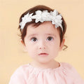 Baby girls headband with double bow-knot and lace floral design in soft cloth material