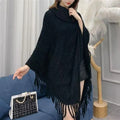 Women's cashmere blend triangle shawl cape with tassel details in Camel colour