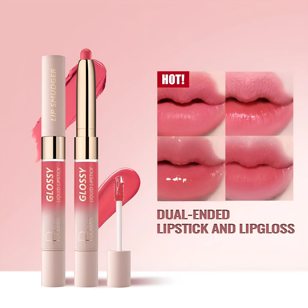 Double-headed lipstick with matte finish and gloss in ten colour options