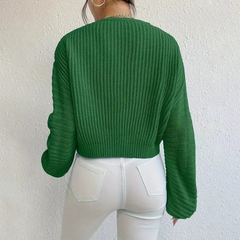 Solid colour long sleeve women's pullover top in polyester, shown in black, pink, green, sky blue, and dark red.