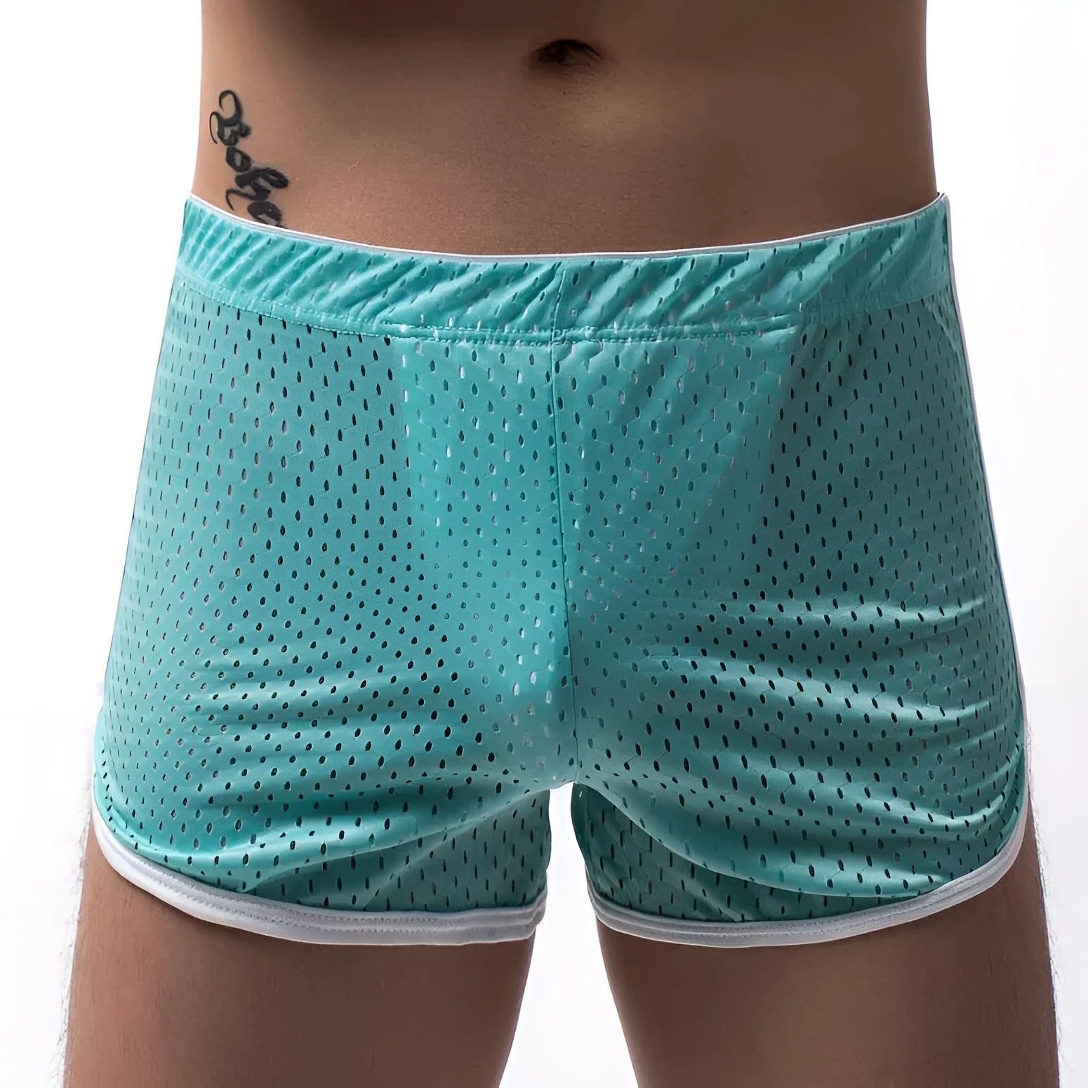 Men's black three-point boxer shorts made from a knitted cotton and nylon blend on a plain background.