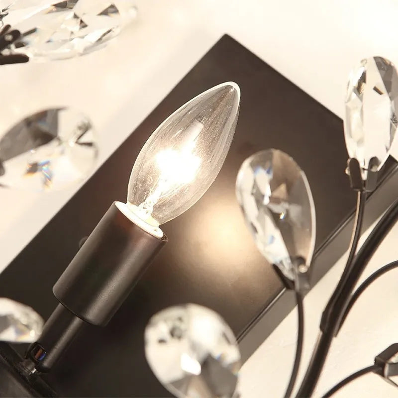 Crystal wall lamp with black finish, mounted on wall, diameter 33 cm height 29 cm, American style